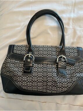 Coach Signature Satchel Leather Trim 7080 Mini Flap Tote Canvas Leather